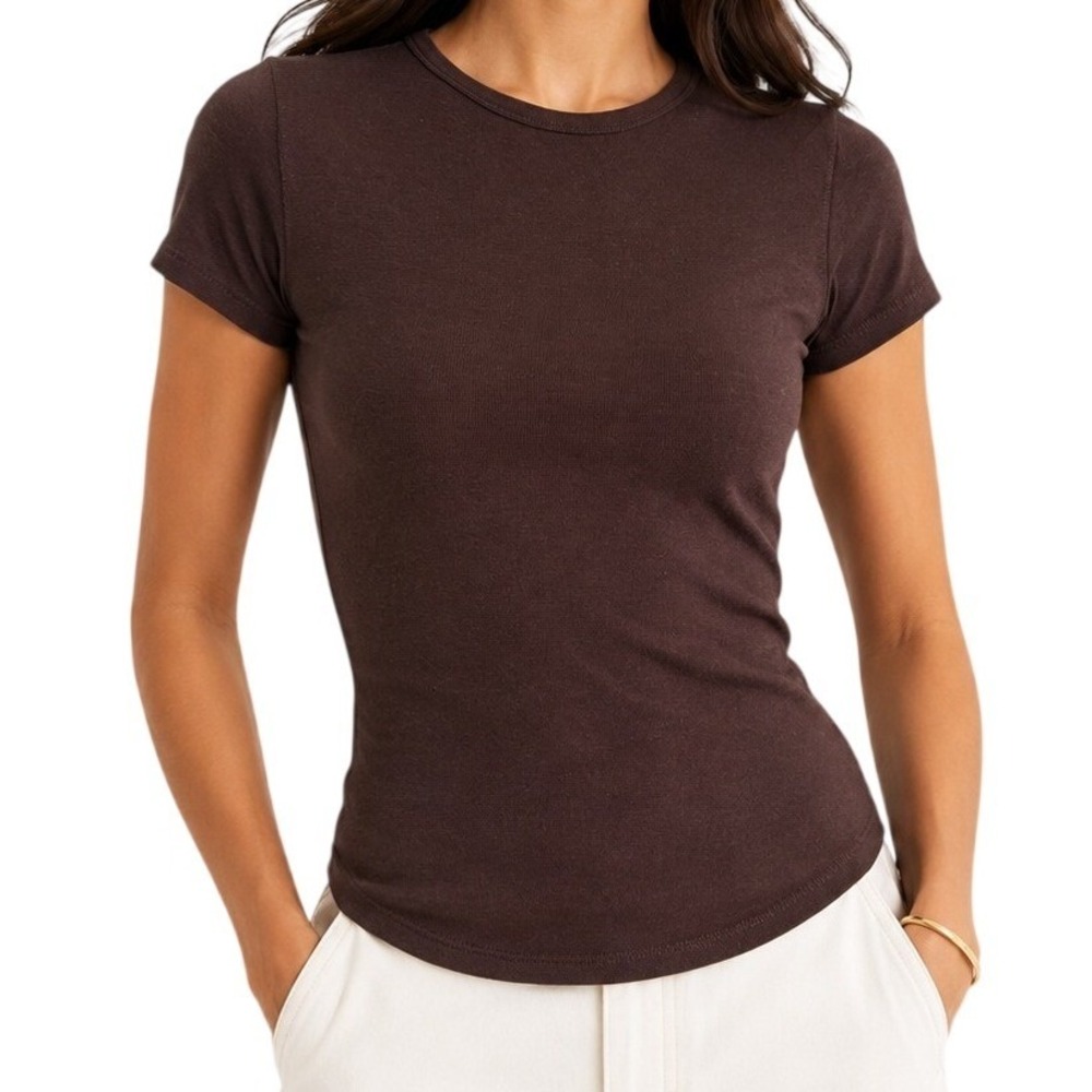 Buck Mason Women's Short Sleeve Crew Tee in Dark Brown